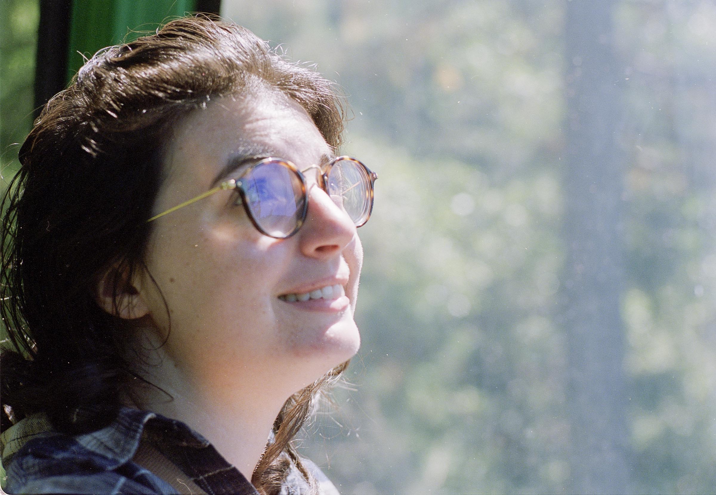 Maggie in the Skytrail Gondola at the Redwood National Park, shot on Kodak Color Plus 200