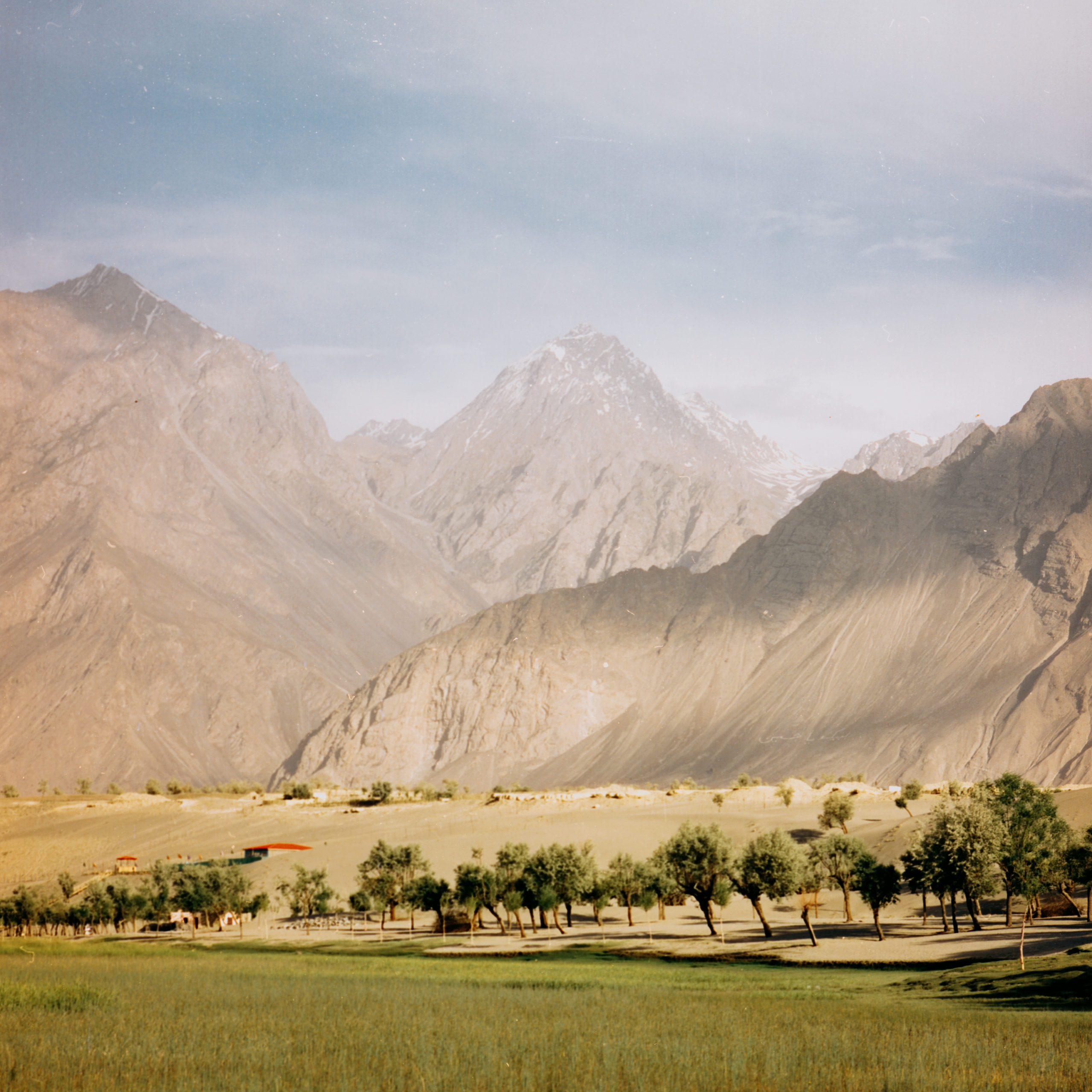 A view of a small village near the banks of the Indus on a sunny afternoon
